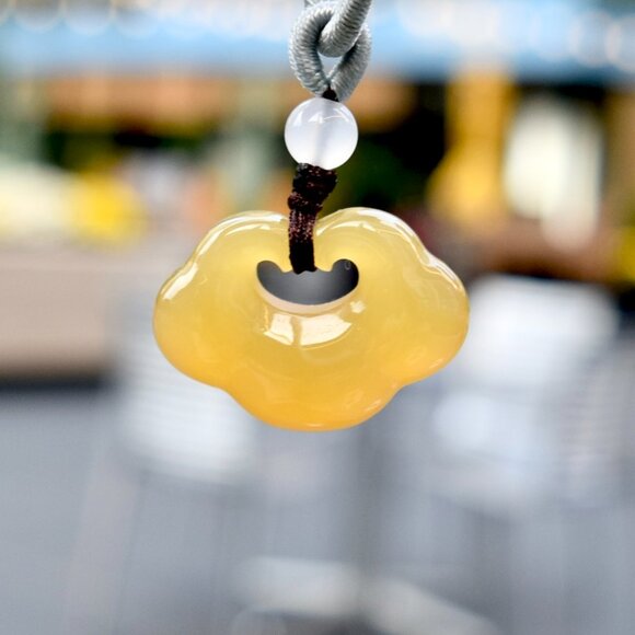 Jewelry - Yellow Agate Ruyi Baby Lock Jade Pendant Necklace - 如意寶寶锁